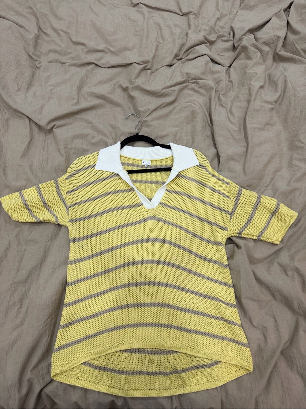 Kule Cotton Yellow Striped Polo Sweater Top - Collared Short Sleeve